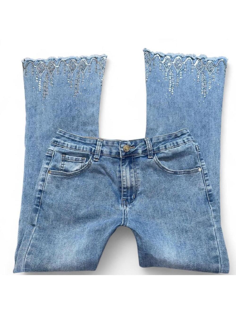 Mira Belle Y2K mid-rise embellished flare jeans